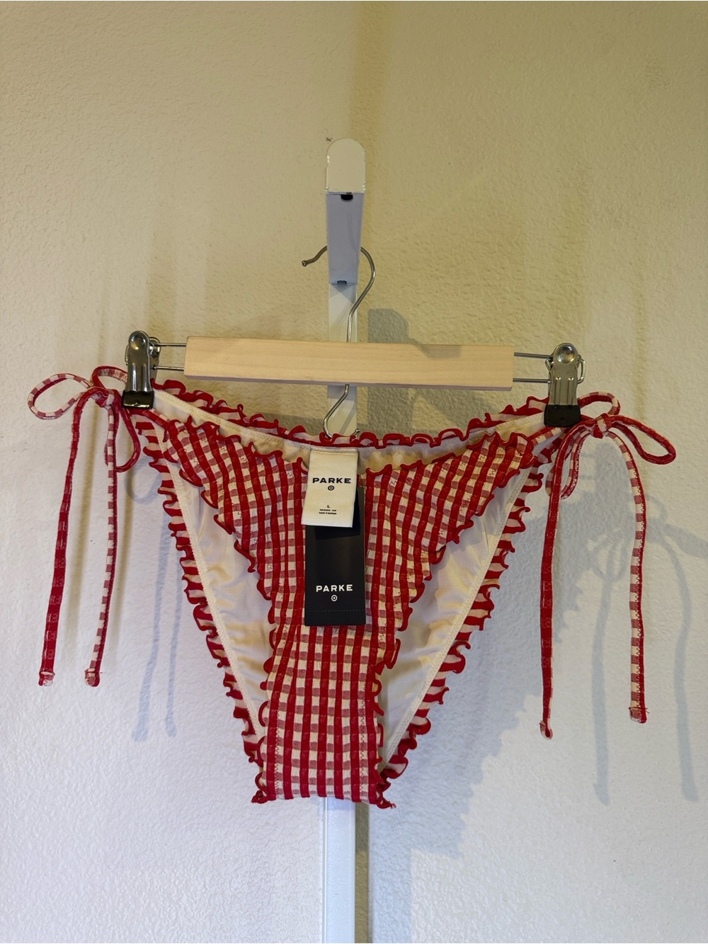 Parke for Target Red and White Gingham Ruffle Side-tie Bikini Bottom NWT L